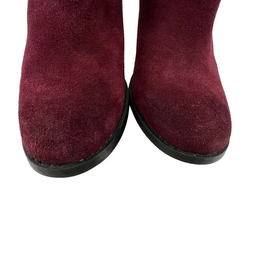 Very Volatile Size 8.5 Wedge Boot Bootie Burgundy Red Leather Stacked Heel